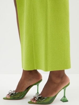 AMINA MUADDI Rosie 95 crystal-bow PVC mules ~ transparent green martini heel mule sandals ~ MATCHESFASHION - flipped