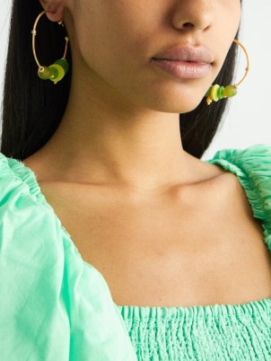 KATERINA MAKRIYIANNI Spring Breeze gold vermeil hoop earrings ~ green glass bead hoops ~ women’s summer jewellery ~ MATCHESFASHION - flipped