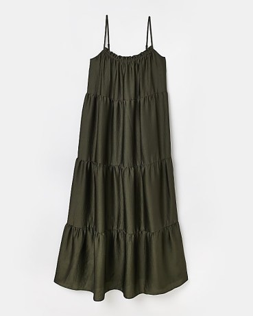 RIVER ISLAND GREEN TIERED SLIP MAXI DRESS ~ long length cami strap dresses - flipped