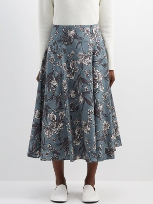 S MAX MARA Acline midi skirt – grey floral flowing hem skirts – women’s summer clothes at MATCHESFASHION - flipped