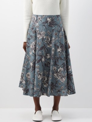 S MAX MARA Acline midi skirt – grey floral flowing hem skirts – women’s summer clothes at MATCHESFASHION