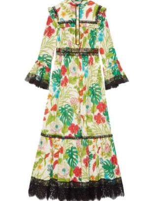 Gucci floral-print lace-trim dress / floral print dresses / tropical prints / women’s romantic vintage style summer fashion / romance inspired occasion clothing / women’s designer clothes at FARFETCH - flipped