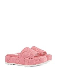 Gucci GG flatform slides ~ cute pink towelling finish flatform sliders ~ women’s casual designer footwear ~ FARFETCH