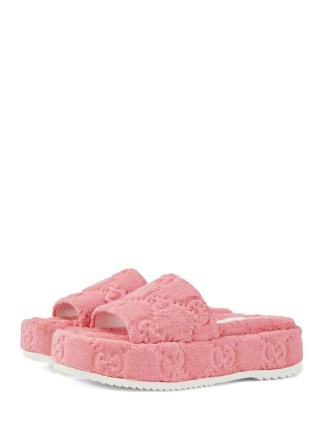 Gucci GG flatform slides ~ cute pink towelling finish flatform sliders ~ women’s casual designer footwear ~ FARFETCH - flipped