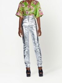 Gucci metallic-finish straight-leg trousers ~ women’s silver cotton blend trouser ~ womens designer fashion ~ FARFETCH