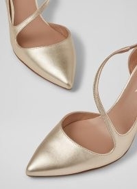 L.K. BENNETT Heather Gold Leather D’orsay Courts ~ metallic pointed toe court shoes ~ asymmetric front strap occasion heels
