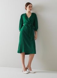 L.K. BENNETT Iris Green Fluid Midi Dress ~ tie waist wrap dresses