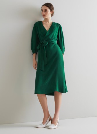 L.K. BENNETT Iris Green Fluid Midi Dress ~ tie waist wrap dresses - flipped