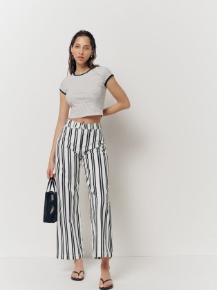 Reformation Logan Ultra High Rise Wide Leg Jeans in Pj Stripe | womens striped ankle length denim trousers | women’s on-trend fashion | cool summer looks | casual effortlessly stylish outfits - flipped