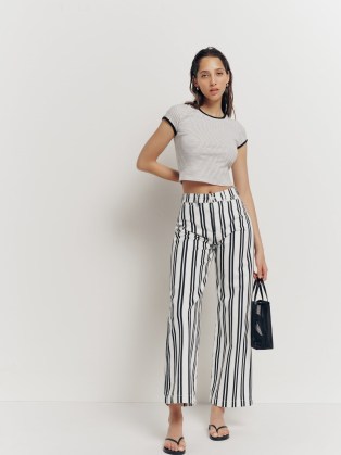 Reformation Logan Ultra High Rise Wide Leg Jeans in Pj Stripe | womens striped ankle length denim trousers | women’s on-trend fashion | cool summer looks | casual effortlessly stylish outfits