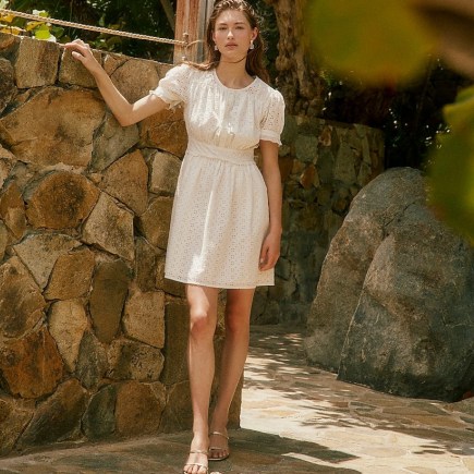 J.CREW Button-front mini dress in eyelet Ivory | sweet vintage style summer dresses | women’s broderie fashion | womens feminine warm weather and vacation clothes - flipped