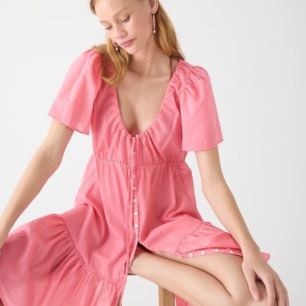 J.CREW Cotton voile tiered button-down beach dress in Tea Rose ~ pink pool cover ups ~ pretty beachwear dresses