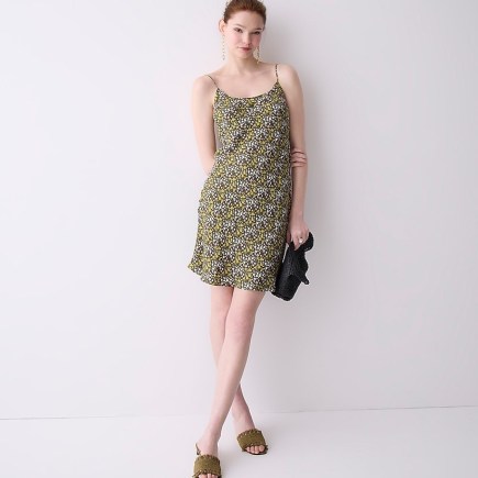 J.CREW Gwen cupro mini slip dress in in floral stripe Dark Loden | cami strap dresses - flipped