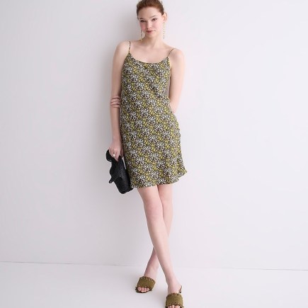 J.CREW Gwen cupro mini slip dress in in floral stripe Dark Loden | cami strap dresses