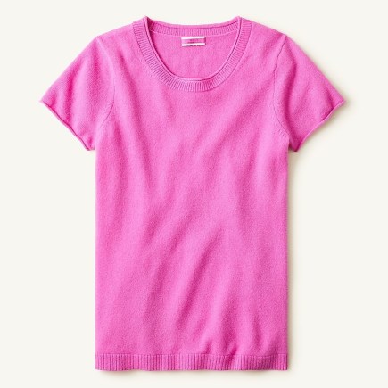 J.CREW Relaxed cashmere T-shirt in Vintage Fuchsia ~ luxe pink knitted tee ~ women’s vibrant knit T-shirts ~ soft knits ~ womens summer knitwear - flipped