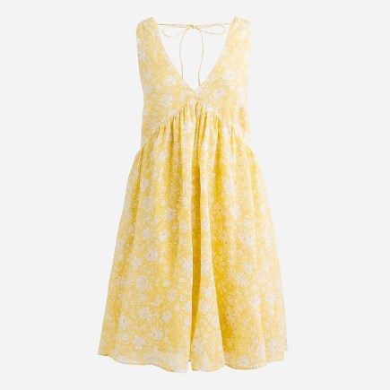 J.CREW Swingy V-neck mini dress in tossed floral Pale Yellow | sleeveless plunge front empire line dresses | feminine summer fashion | women’s strappy tie back detail clothes