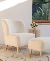 JENNI KAYNE Brentwood Boucle Chair in Ivory ~ chic minimalist accent chairs ~ beautiful home furnishings ~ stylish furniture ~ textured wool seats
