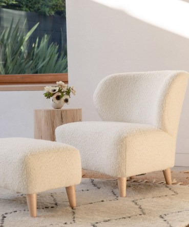 JENNI KAYNE Brentwood Boucle Chair in Ivory ~ chic minimalist accent chairs ~ beautiful home furnishings ~ stylish furniture ~ textured wool seats - flipped