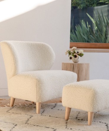 JENNI KAYNE Brentwood Boucle Chair in Ivory ~ chic minimalist accent chairs ~ beautiful home furnishings ~ stylish furniture ~ textured wool seats