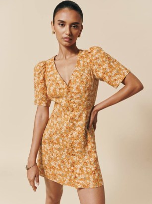 Reformation Joelle Linen Dress in Junie ~ summer mini dresses with retro style floral prints - flipped