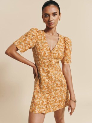 Reformation Joelle Linen Dress in Junie ~ summer mini dresses with retro style floral prints