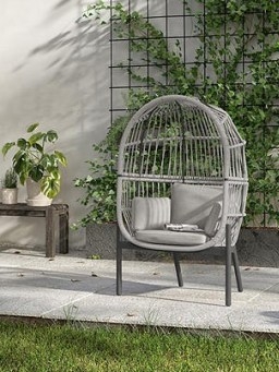 John Lewis & Partners Basket Rope Woven Single Garden Chair Pod, Natural – made with a sturdy and weather-resistant powder-coated aluminium frame – withstand a weight of up to 20 stone (120kg) – shower-resistant seat and backrest cushioning - flipped