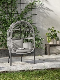 John Lewis & Partners Basket Rope Woven Single Garden Chair Pod, Natural – made with a sturdy and weather-resistant powder-coated aluminium frame – withstand a weight of up to 20 stone (120kg) – shower-resistant seat and backrest cushioning