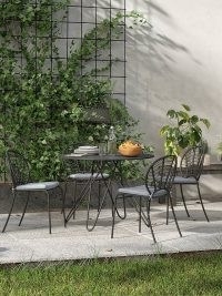 John Lewis & Partners Chevron Garden Dining Chair, Set of 2, Black/Grey – Hand-woven synthetic rattan design – Robust steel frames – Shower-resistant and washable seat pads