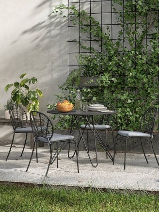 John Lewis & Partners Chevron Garden Dining Chair, Set of 2, Black/Grey – Hand-woven synthetic rattan design – Robust steel frames – Shower-resistant and washable seat pads - flipped