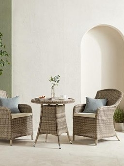 John Lewis & Partners Dante Deluxe Garden Dining Armchair, Set of 2, Natural – Classic synthetic wicker design – 3mm round weave – Aluminium frames – Robust frames tested to withstand 20 stone, exceeding the industry standard – Shower-resistant seat pads included – Easy to clean and maintain - flipped