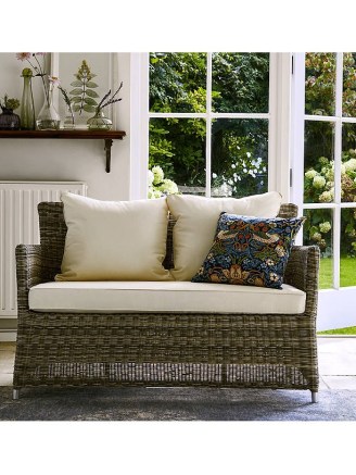John Lewis & Partners Dante 2 Seater Garden Sofa, Natural – synthetic wicker in a natural finish - flipped