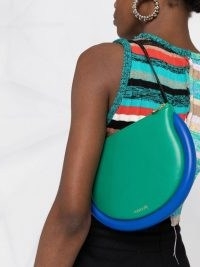 JW Anderson The Bumper Moon shoulder bag | green and blue leather colour block bags | designer colourblock handbags | FARFETCH