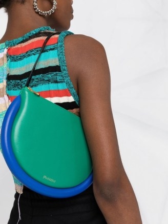 JW Anderson The Bumper Moon shoulder bag | green and blue leather colour block bags | designer colourblock handbags | FARFETCH - flipped