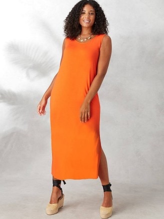 John Lewis Live Unlimited Curve Sleeveless Jersey Midi Dress, Orange – epitome of summer chic. - flipped