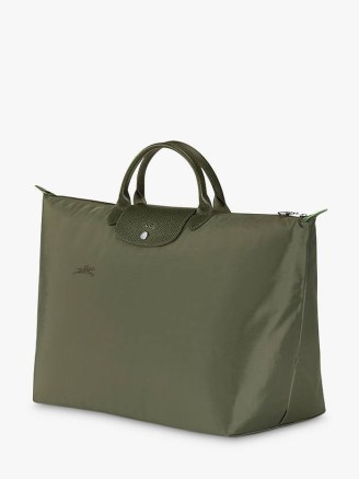 John Lewis Longchamp Le Pliage Green Recycled Canvas Large Travel Bag, Forest - flipped