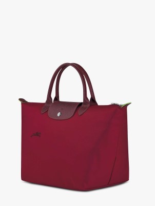 John Lewis Longchamp Le Pliage Green Recycled Canvas Medium Top Handle Bag, Red - flipped