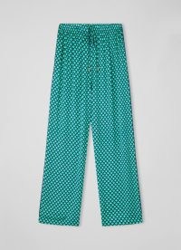 L.K. BENNETT Lucia Green and Navy Geometric Print Trousers ~ women’s resort wear ~ womens lightweight floaty fabric summer pants