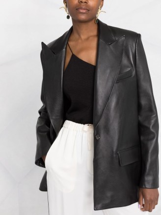Magda Butrym oversized leather blazer | women’s black 90s style blazers | womens vintage inspired jackets | FARFETCH designer outerwear