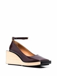 Maison Margiela square-toe wedge courts – brown ankle strap wedges – women’s contemporary footwear – wedged heels – FARFETCH