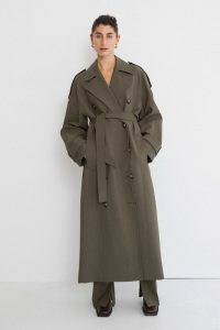 CAMILLA AND MARC Mateo Trench Coat in Willow Green | womens longline tie waist coats