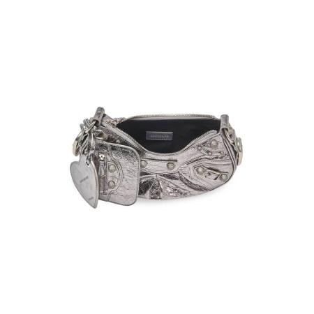 BALENCIAGA LE CAGOLE XS SHOULDER BAG METALLIZED | small metallic silver handbags | luxe designer bags - flipped