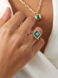 RETROUVAI Heirloom emerald & 14kt gold ring / women’s beautiful green stone rings / cushion-cut emeralds / womens fine jewellery at MATCHESFASHION