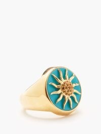 YVONNE LÉON Sun turquoise, citrine & 9kt gold signet ring ~ women’s luxe blue stone pinkie rings ~ womens fine jewellery at MATCHESFASHION