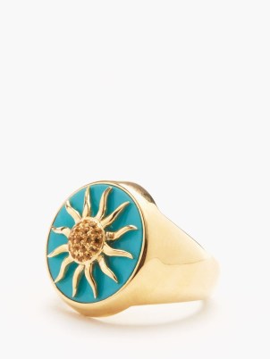 YVONNE LÉON Sun turquoise, citrine & 9kt gold signet ring ~ women’s luxe blue stone pinkie rings ~ womens fine jewellery at MATCHESFASHION - flipped