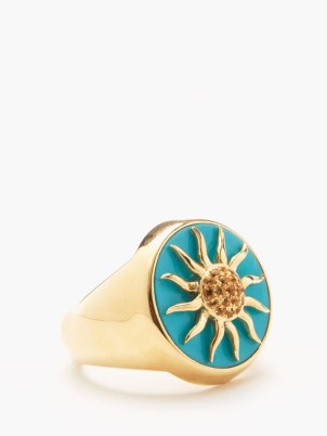 YVONNE LÉON Sun turquoise, citrine & 9kt gold signet ring ~ women’s luxe blue stone pinkie rings ~ womens fine jewellery at MATCHESFASHION