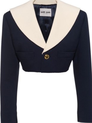 Miu Miu cropped wool jacket ~ womens navy blue crop hem jackets ~ women’s designer fashion at FARFETCH - flipped
