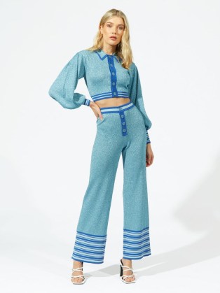 alice McCALL MOON UNDER WATER PANTS | women’s blue knit trousers | retro fashion | womens vintage style knitted clothes - flipped