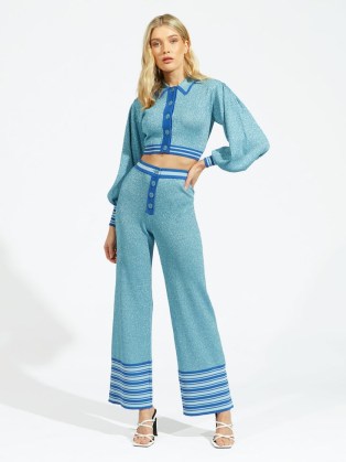 alice McCALL MOON UNDER WATER PANTS | women’s blue knit trousers | retro fashion | womens vintage style knitted clothes