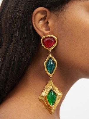 SAINT LAURENT Triple-drop glass-crystal earrings ~ gold brass statement drops ~ women’s designer jewellery ~ MATCHESFASHION
