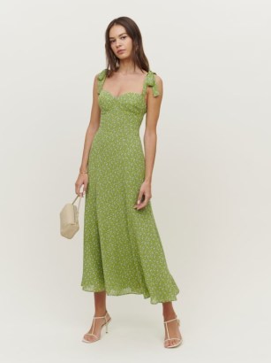 Reformation Nadira Dress in Arlo ~ green floral tie shoulder strap midi dresses ~ feminine summer fashion ~ fitted bodice - flipped